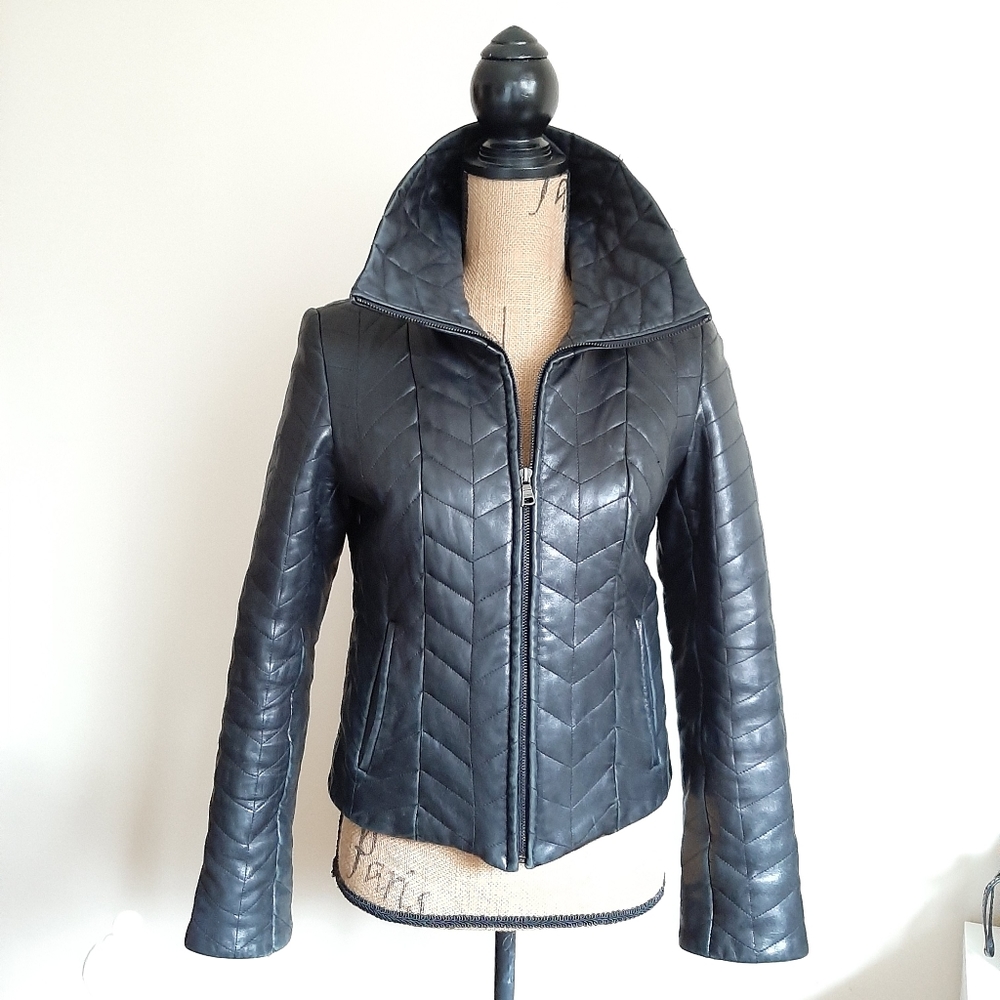 GUESS Quilted Genuine Leather Jacket
